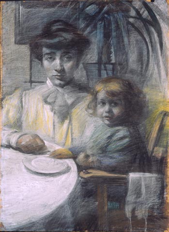 Umberto Boccioni, La moglie di Balla con la figlia (1906)