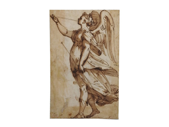 Artista genovese seconda metà del XVI secolo Angelo stante di profilo che suona la tromba penna e inchiostro bruno, acquerello su carta, mm 370x251 1.500,00 