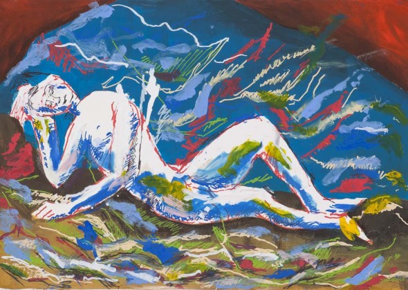 Dario Fo: I ritmi e il colore di Chagall, 2015 (bozzetto). Tecnica mista su TAVOLA, 56x45 cm Archivio Franca Rame e Dario Fo