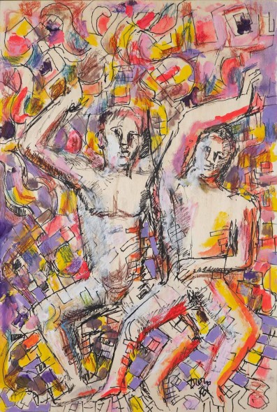 Dario Fo: Chagall pre cubista, 2015. Tecnica mista su tavola, 60x90cm. Archivio Franca Rame e Dario Fo