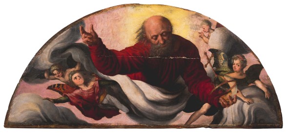 Lotto 13. Padre Eterno. Olio su tavola. Scuola italiana. Circa 1500. 52,5 x 116 cm. Stima: 4.000 / 8.000 euro