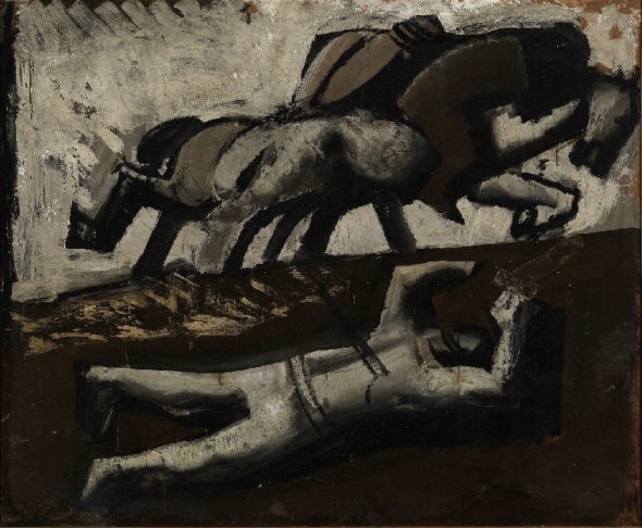 M. Sironi, Cavalli in fuga e caduto, 1940-45 circa