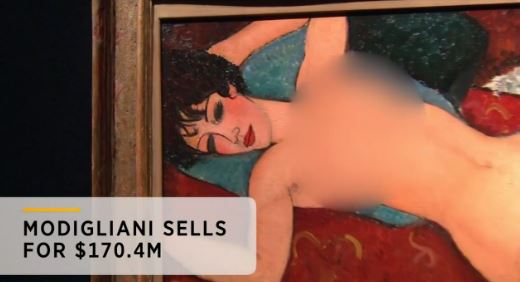 Il nudo disteso di Amedeo Modigliani venduto in asta nel 2015 censurato nei servizi televisivi