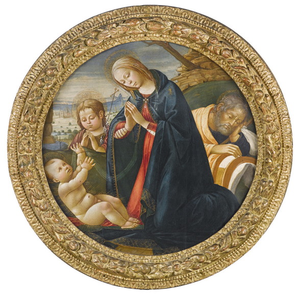 Jacopo del Sellaio (1441–1493)  The Holy Family with the Infant Saint John  tempera on panel, tondo,  Diam. 68 cm  estimate € 180,000 – € 220,000  Auction 19th April 2016 