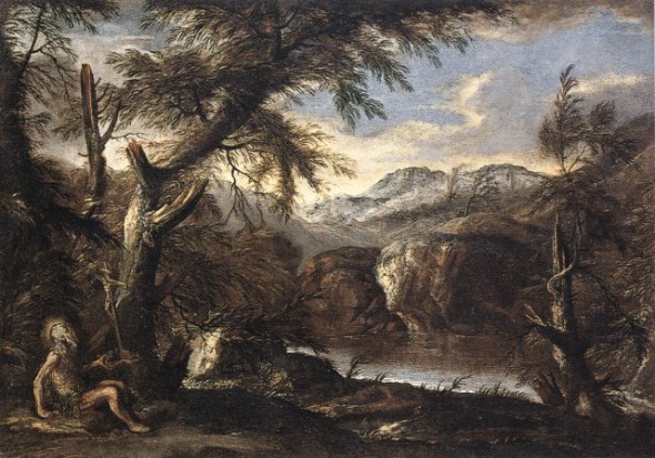 Montanini Pietro , Paesaggio con san Girolamo penitente