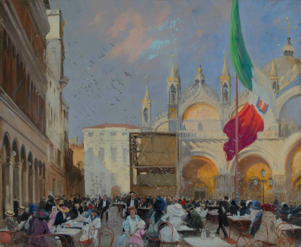 Italico Brass (Gorizia 1870 – Venezia 1943) Il Caffe’ Lavena 1911 olio su tela dim 97 x 121 cm
