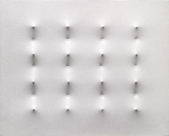 ENRICO CASTELLANI (1930) Senza titolo (superficie bianca) Acrylic on Canvas 40 x 50cm Executed 1959-60 Estimate: €250,000-350,000