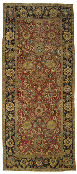Isfahan, Persia centrale, I quarto XVII secolo Tappeto “A PALMETTE NASTRI E NUVOLE” 492 x 211 cm Collezione privata, Milano