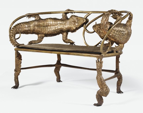 Claude Lalanne BANQUETTE CROCODILE, 2007 'BANQUETTE CROCODILE', A GILT BRONZE BENCH, 2007. MONOGRAMMED, BRANDED, NUMBERED, DATED AND WITH FOUNDRY MARK Estimate   200,000 — 300,000  EUR  LOT SOLD. 459,000 EUR 