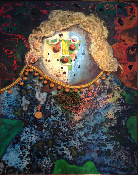 Enrico Baj - Femme au diapason , 1960 , olio e collage su stoffa , 90 x 70 cm
