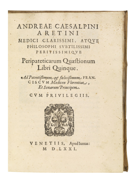 Andrea Cesalpino, 1571 PERIPATETICARUM QUAESTIONUM LIBRI QUINQUE, aggiudicato per 35.000 euro