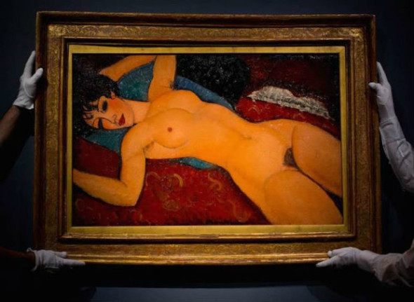 AMEDEO MODIGLIANI Nudo sdraiato a braccia aperte (Nudo rosso), 1917 Olio su tela