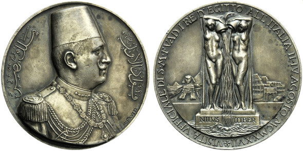•Lotto 1100 - Fuad I (Re d’Egitto, 1917-1936), Medaglia per la visita ufficiale a Roma, 1927, opus: A. Mistruzzi £ 3.800 