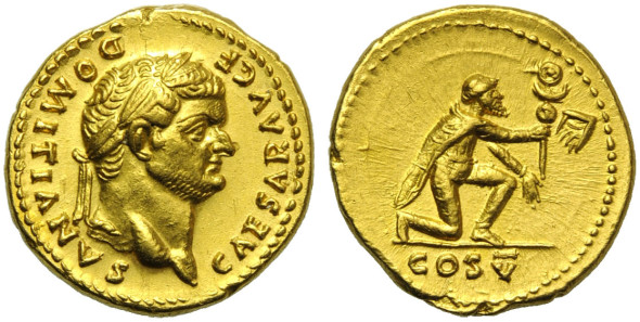 •Lotto 680 - Domiziano, come Cesare (Vespasiano, 69-79), Aureo, Roma, 77- 78 d.C £ 13.000 