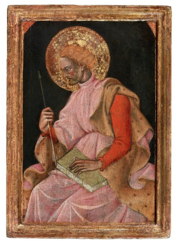 GIOVANNI DA MODENA (Modena, circa 1379 – 1454/1455) San Sebastiano. Circa 1445-1450. Tempera su tavola - 25.4 × 18 cm.
