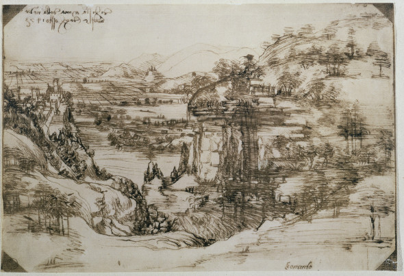Leonardo-da-Vinci-Paesaggio-5-agosto-1473-Firenze-Gabinetto-Disegni-e-Stampe-degli-Uffizi-