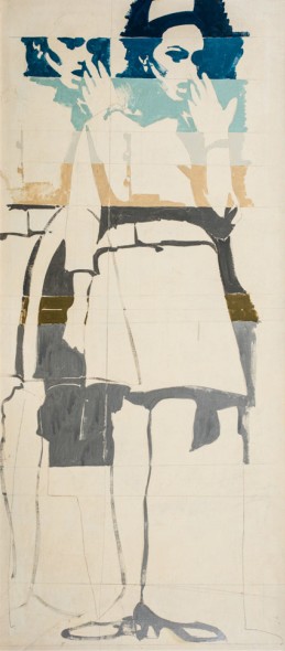 Giosetta Fioroni, Una donna in silenzio, 1964, matita, smalti colorati, alluminio su tela, 180x80 cm