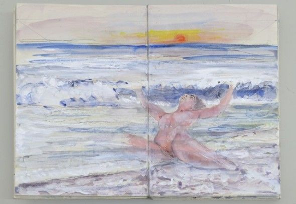 Anselm Kiefer Eos, 2013 Watercolor on plaster 76x106x12 cm (open) - 76x53x12 cm (closed), 22 pages (10 double-page spreads + front cover & back cover) Courtesy Lia Rumma Gallery