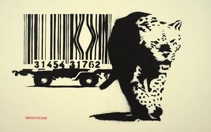 Banksy, Barcode Leopart, 2004, serigrafia, 50x70 cm,  stima 80.000-90.000 HK$ / 9.300-11.600€ / 10.300 $