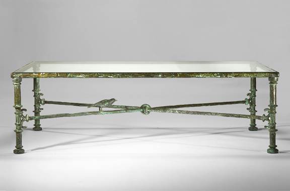 ￼￼Diego Giacometti, Tavolo greco, bronzo con patina verde, 