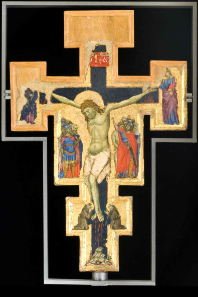 Maestro della Croce di Gubbio, Croce processionale bifacciale, 1290 ca., tempera su tavola, cm 55,8x38. Perugia, Galleria Nazionale dell’Umbria