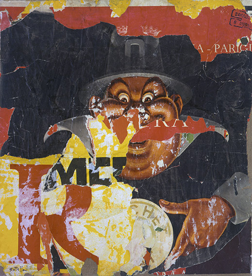 Mimmo Rotella Le cachet, 1960 Décollage su tela / on canvas 88 x 81 cm / 34.65 x 31.89 in. © Fondazione Mimmo Rotella Photo: Courtesy Fondazione Marconi 