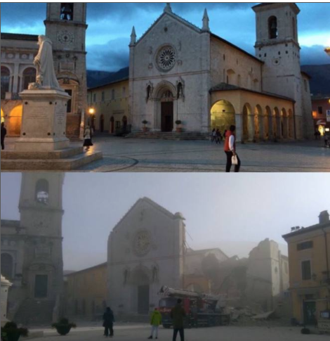 La basilica di San Benedetto di Norcia prima e dopo il terremoto