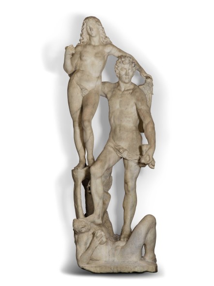 Michelangelo Naccherino (Firenze 1550 - Napoli 1622) IL TEMPO CHE SVELA LA VERITÀ E CALPESTA LA MENZOGNA gruppo statuario in marmo, cm 283x92x83 Stima € 180.000 / 250.000