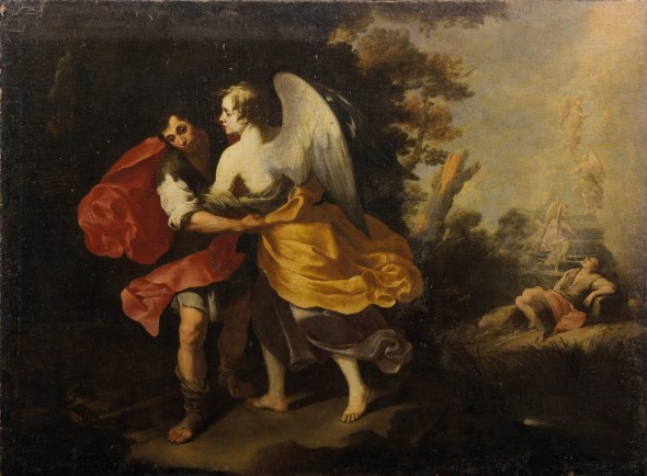Attribuito ad Agostino Beltrano (Napoli 1607-1656) GIACOBBE LOTTA CON L’ANGELO; IL SOGNO DI GIACOBBE olio su tela, cm 113x153