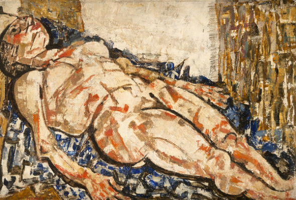 FAUSTO PIRANDELLO (1899 - 1975) Nudo Disteso, 1953  Olio su cartone  49,5 x 72 cm  Stima: 30.000 - 40.000 € 