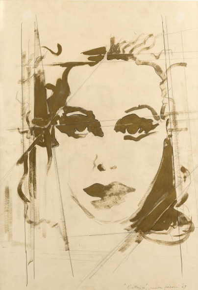 GIOSETTA FIORONI (1932) L'attrice, 1969  Vernice e matita su carta  72 x 50 cm Stima: 7.000 - 9.000 €