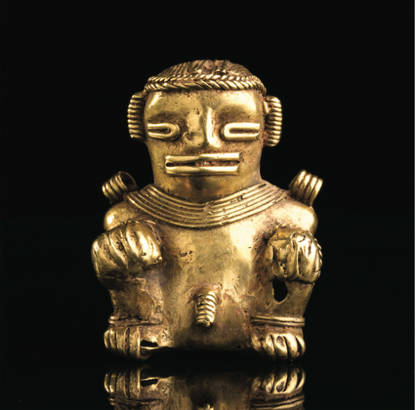 Idolo precolombiano in forma di guerriero Colombia, Cultura Tayrona, 1.000-1.500 d.C. Alt. 3,6 cm; 17,46 gr Lotto 93 - € 1.000/1.500 