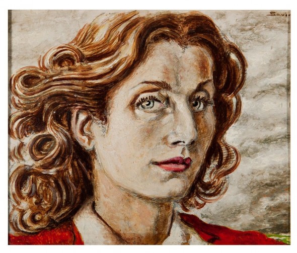 Alberto Savinio -  Ritratto di Palma Bucarelli      1945 olio su compensato, cm 20x24       Roma, Galleria Nazionale D’Arte Moderna e Contemporanea