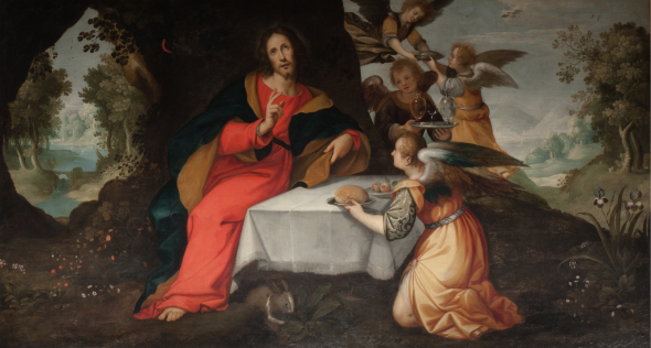 Sinibaldo SCORZA Cristo confortato dagli angeli DIPINTO Olio su tela cm 148,5 x 270 VOLTAGGIO, Nuseo dei Cappuccini
