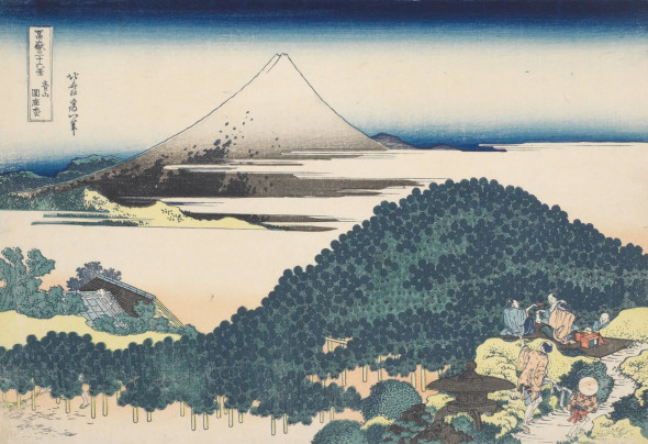 Katsushika Hokusai Il pino a cuscino nel parco ad Aoyama, dalla serie Trentasei vedute del monte Fuji (1830-1832 circa) Silografia policroma, 26,2 x 38,8 cm - Honolulu Museum of Art