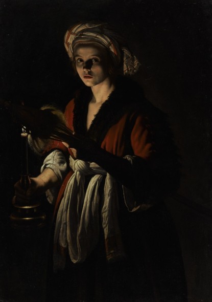 Adam de Coster A young woman holding a distaff before a lit candle Sotheby's