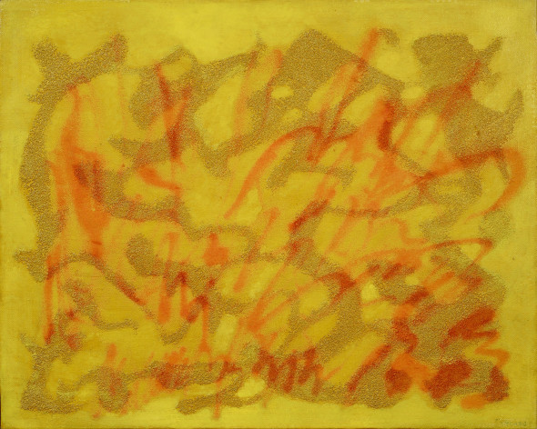 Giulio Turcato Cangiante giallo, rosa, 1991 Olio e tecnica mista su tela h. 80 × 100 cm  Galleria Matteo Lampernico Milano  Arte Fiera Bologna 2017
