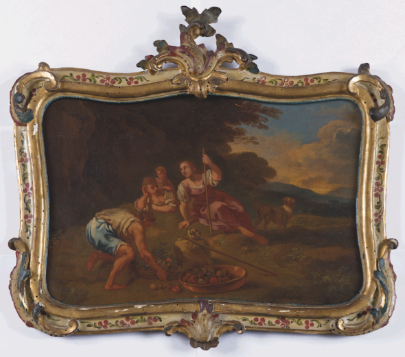 Carlo Antonio Tavella (Milano, 1668 – Genova, 1738) Allegoria delle quattro stagioni, olio su tela, cm 26X40 (4) Stima € 3.000 – 5.000 