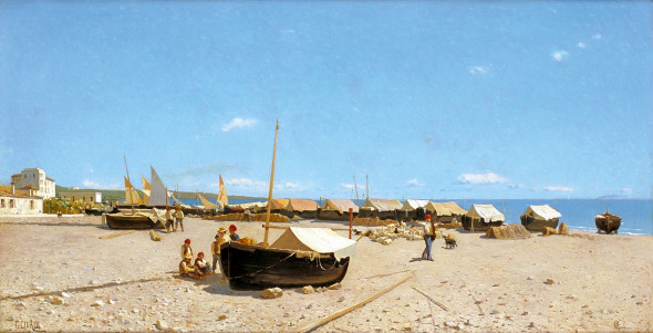 Guglielmo Ciardi, Il Porto di Anzio, 1874 circa, olio su tela, 46 x 88 cm