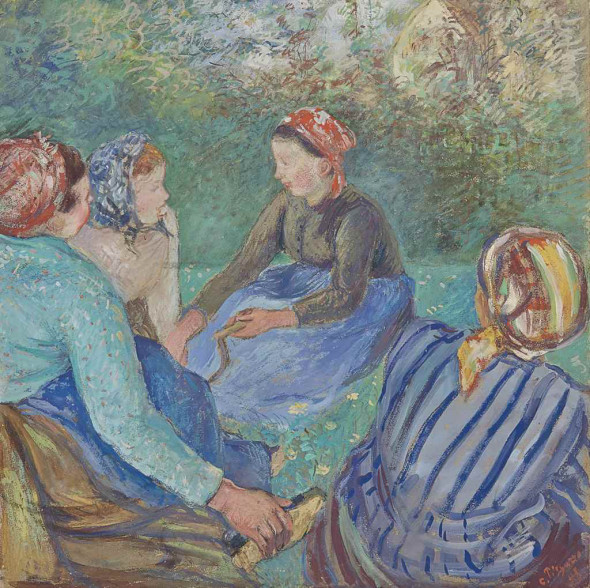 Camille Pissarro (1830-1903) Paysannes au repos signé et daté 'c. Pissarro 83' (en bas à droite) peinture en détrempe sur papier 64 x 64 cm. Exécuté en 1883 Estimate EUR 800,000 - EUR 1,200,000 