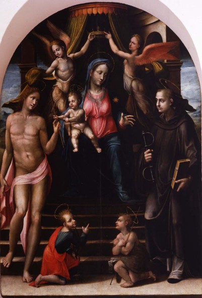 Bartolomeo Neroni detto il Riccio -    Madonna col Bambino e i Santi Leonardo e Sebastiano 1540-1550