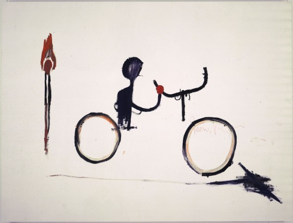 © BASQUIAT, JEAN-MICHEL 0190 B61 Untitled (Bicyclist) circa1984 Acrylic and oilstickon canvas 80 x 106 in