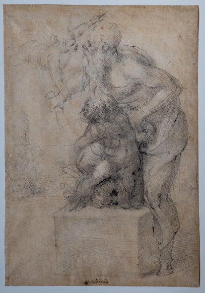 Michelangelo Buonarroti Sacrificio di Isacco 1530 circa  matita nera, matita rossa, penna ( recto )  matita nera ( verso ),  mm 482 x 298 Firenze,  Casa Buonarroti, inv. 70 F