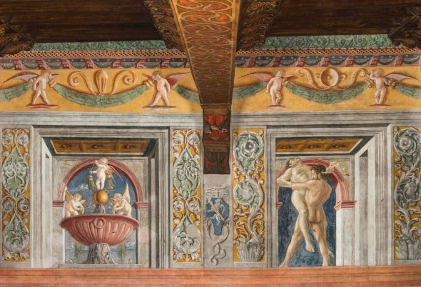 Sala fatiche di Ercole, Affreschi parete con Ercole e Anteo (dopo il restauro) Photo credit: M.Benedetti - A.Corrao