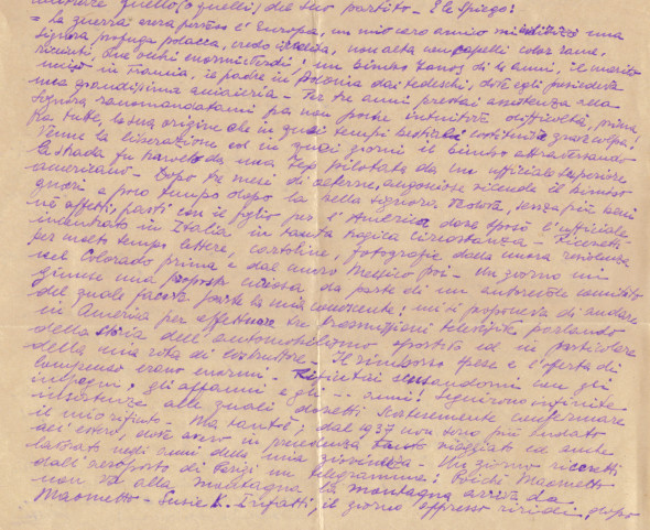 Parte di lettera del 22/05/1959 sul salvataggio da parte di Ferrari di una Signora e di suo figlio dai tedeschi durante la Guerra