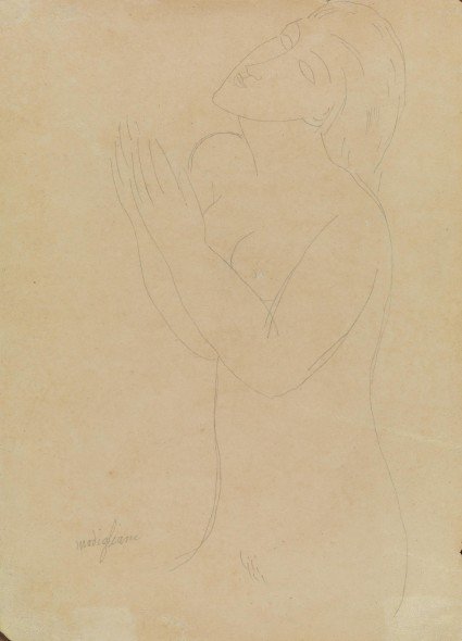 AMEDEO MODIGLIANI (Livorno 1884 - Parigi 1920) Nudo di donna a mani giunte matita su carta, cm 29x21 firmato eseguito nel 1917-1918 Venduto: €45.000 Pandolfini asta moderno contemporaneo