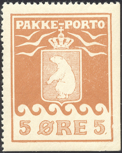 GROENLANDIA PACCHI POSTALI 1912 - 5 o. Orso polare, non dentellato in basso e a destra, (Yv. n. 3a) gomma integra, perfetto, MNH. Bello e non comune. Cert. E.Diena. 1.700+ 225