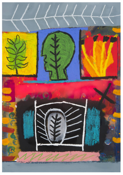 Mimmo Paladino, Spirit, tecnica mista su carta, 2014, 103x72 cm