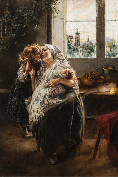 Vincenzo Irolli, Gioie materne, 1890 circa, Olio su tela, 128 x 80 cm