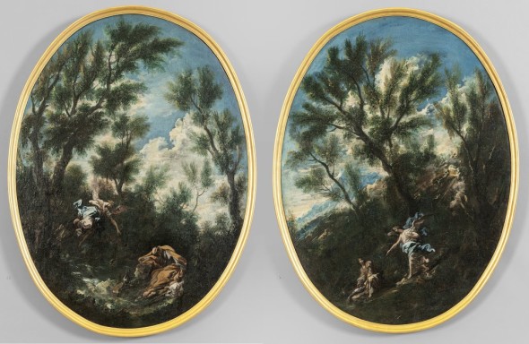 Lotto 323 ALESSANDRO MAGNASCO      Genova 1667 - Genova 1749  "Elia e l'Angelo" e " Tobia e l'Angelo"  coppia di olii di forma ovale  cm. 110x85  Stima: € 70.000/78.000